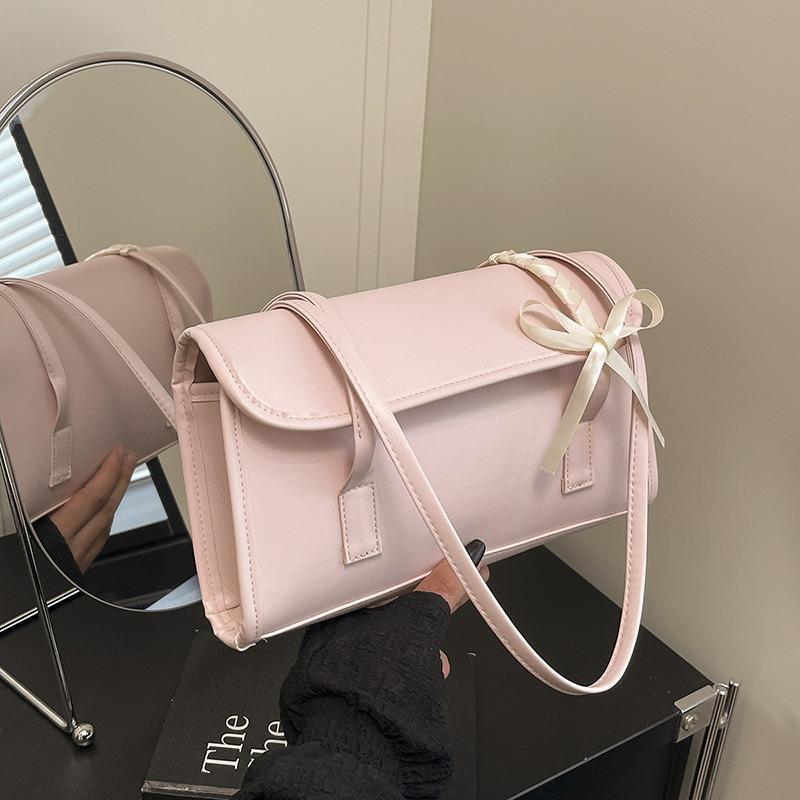 New Ballet Style Bow Strap One Shoulder Baguette Bag Premium Versatile Portable Underarm Bag Women