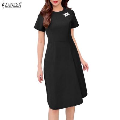 Rochie de vară cu mânecă scurtă, cu decolteu rotund