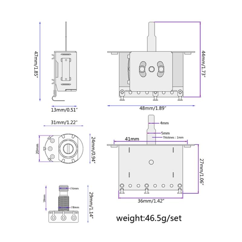 1V 1T Wiring Kit, 3 Way A500K Wiring Harness Prewired Guitar Wiring Hareness for Electric Guitar Bass Repair Replacement