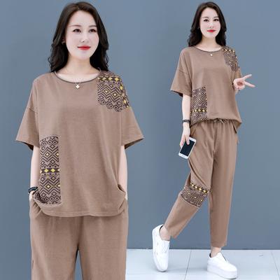 New Summer Large Size Two-piece Set Slimming Middle-aged Mother Women's Clothing Sports Suit for Women Fat MM Women's Clothing