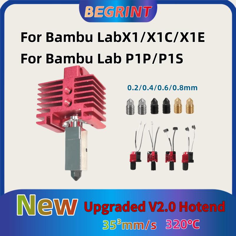 Für Bambu Lab Hotend Upgrade TZ 2.0 Version Bi-Metall Passend für Bamboo X1 X1C X1E P1P P1S Hotend Thermistor Messing Kupfer Harte Düsen