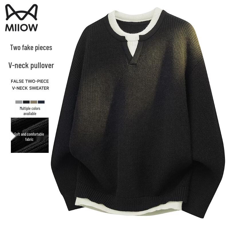 MiiOW Men s V-Neck Faux Layer Sweater M
