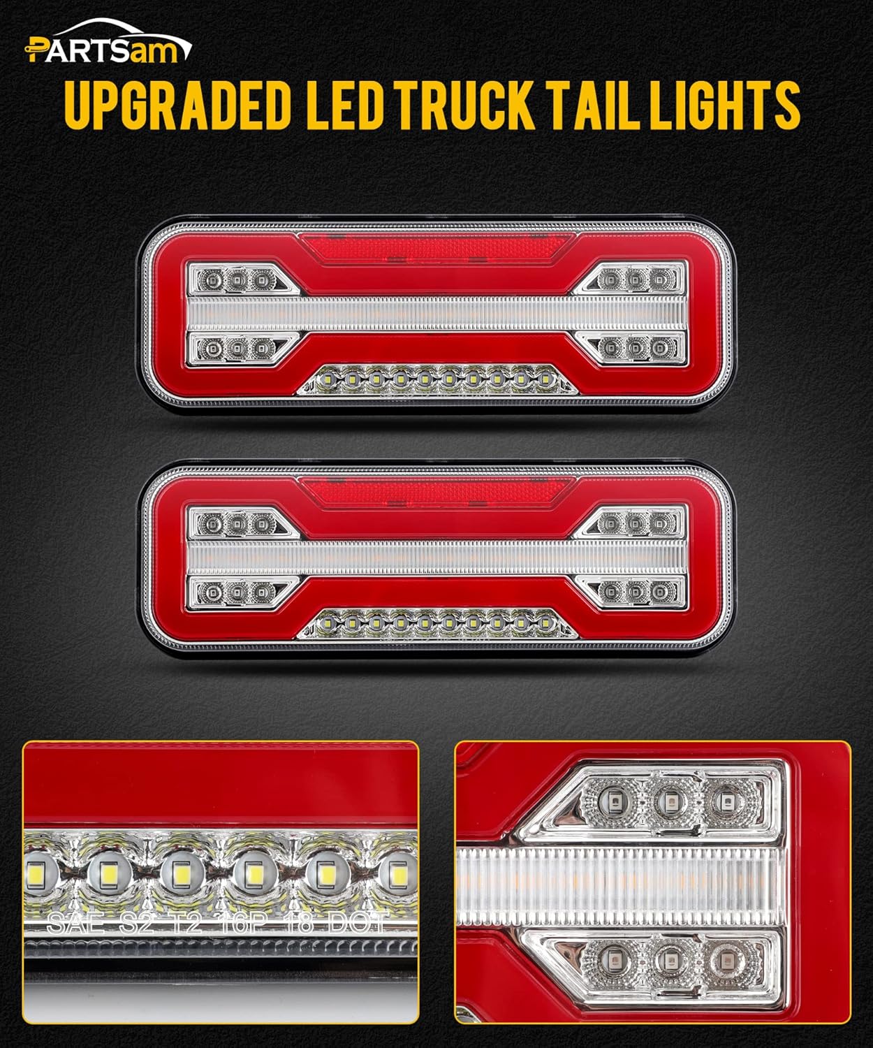 

LED Truck Trailer Tail Lights 74LEDs, 10-30V, Stop Brake Turn Signal, Reverse Running Lights, for Heavy Trucks Trailers RVs Camp United States