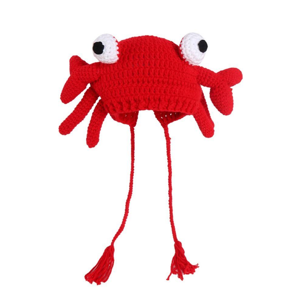 Eyes Crab Beanies Hat Knit Drawstring Hat Sweet Crab Pullover Cap  Outdoor