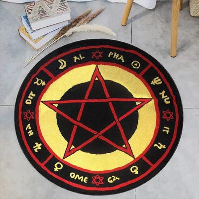 Mystic Symbol Print Round Area Rug, Crystal Velvet Astro Inspired Floor Mat for Living Room Bedroom Decor, Gothic Circle Carpet