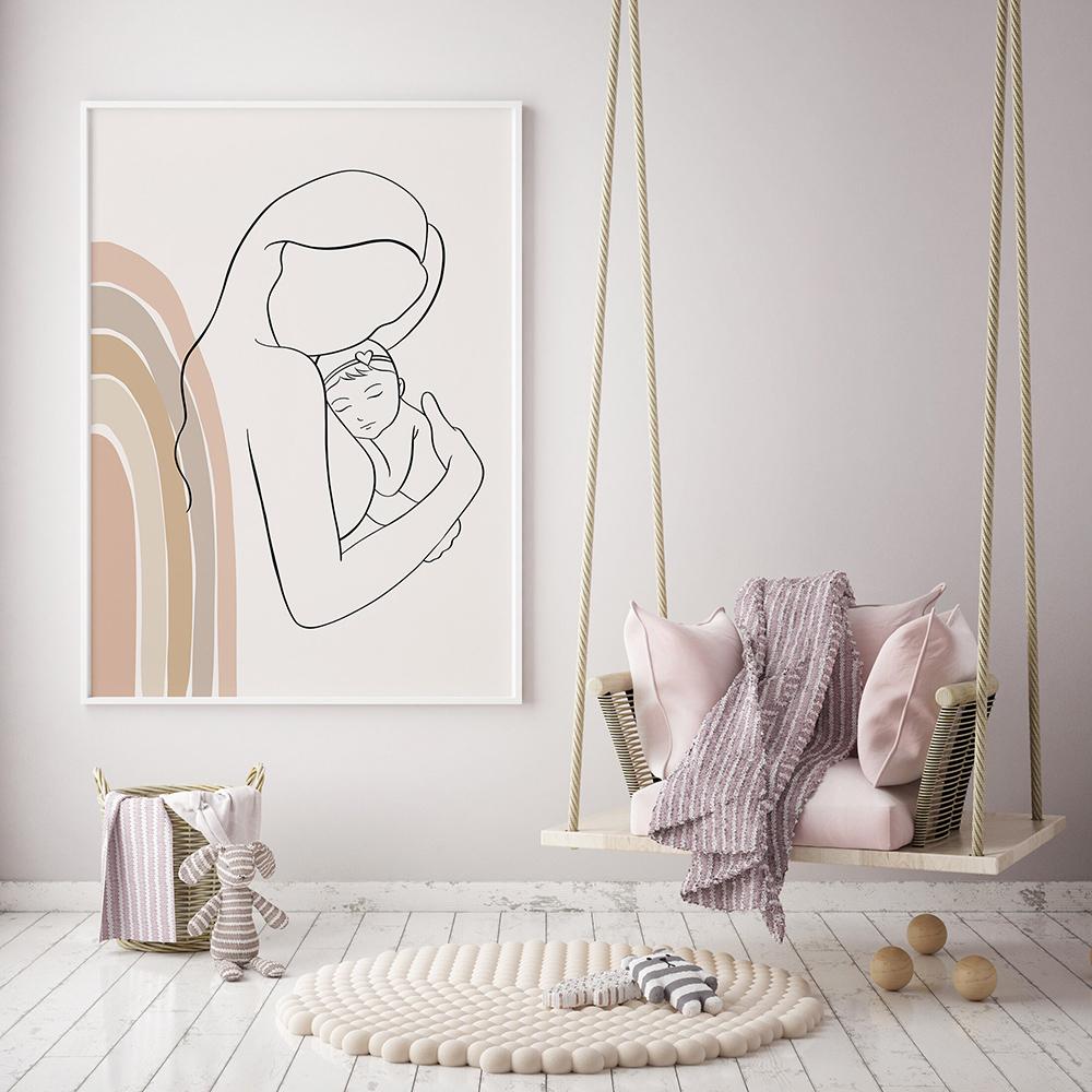 Mother and Baby Child Art Line Drawing Posters Abstract Minimalist Wall Art Canvas Print Painting Nursery Decorative Pictures