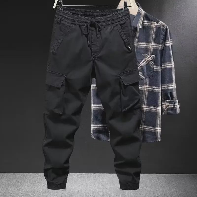 Men's Ice Silk Loose-Fit Multi-Pocket Drawstring Trousers