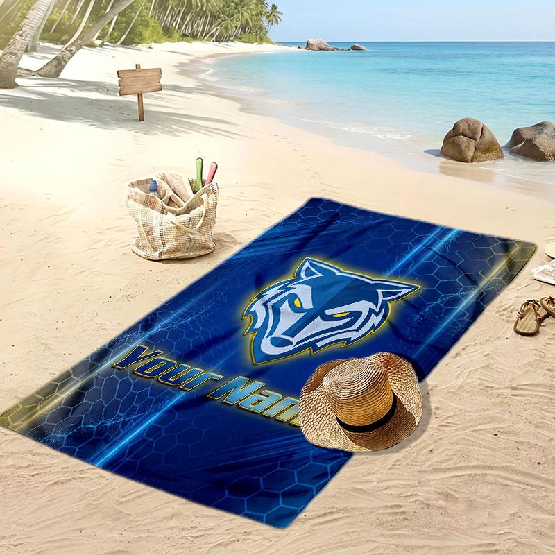 Warrington Wolves FC Personalized Printed Beach Towel Soccer Logo Support Custom Name Text Absorbent Towel For Sport Travel Special Gift
