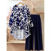 1116 Floral Print Suit Women's Long Sleeve Irregular Hoop Wide Leg Pants Casual Summer Large Size