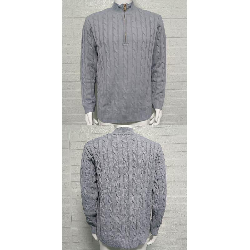 Men's Slim Fit Zip Half Turtleneck Long Sleeve Cable Knit Pullover Sweater Plus Size.