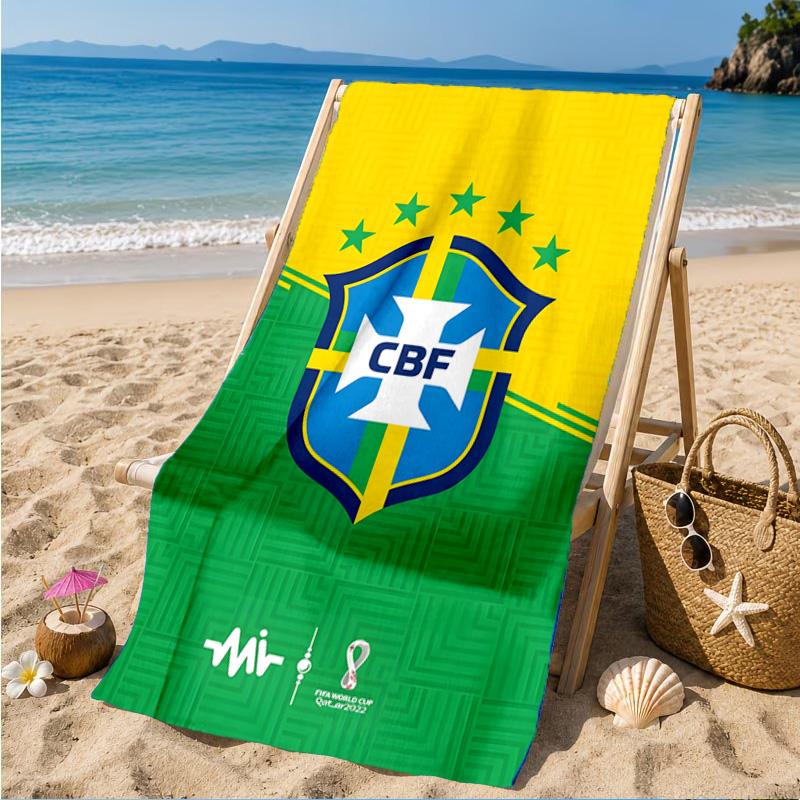 Brazilian Football Crest Printed Microfiber Beach Towel, Soft And Absorbent, Quick-Dry, Ideal for Summer Travel, Beach Essential, Swimming Pool