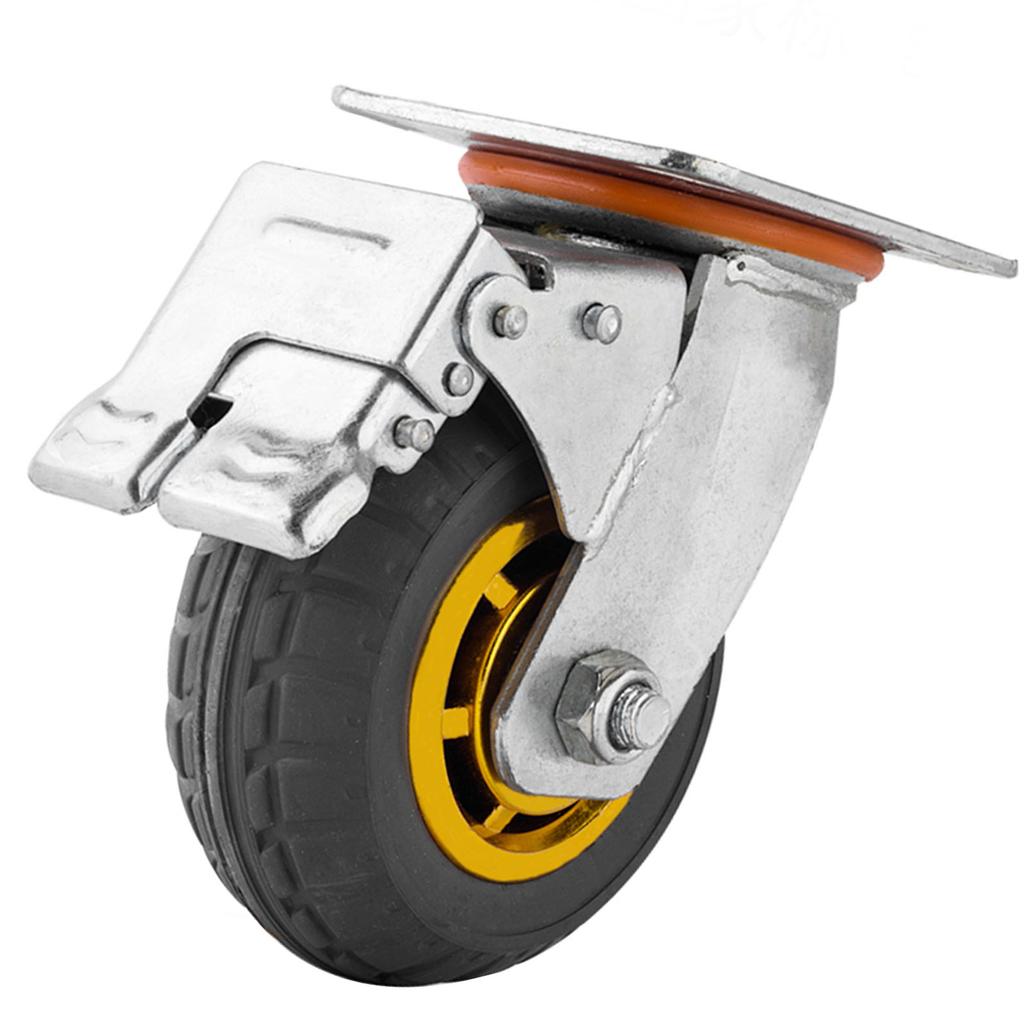 3 Zoll Universalrolle mit Bremse Schwerlast Industrie Leises Gummi-Rad für Flachwagen Transportwagen Anhänger