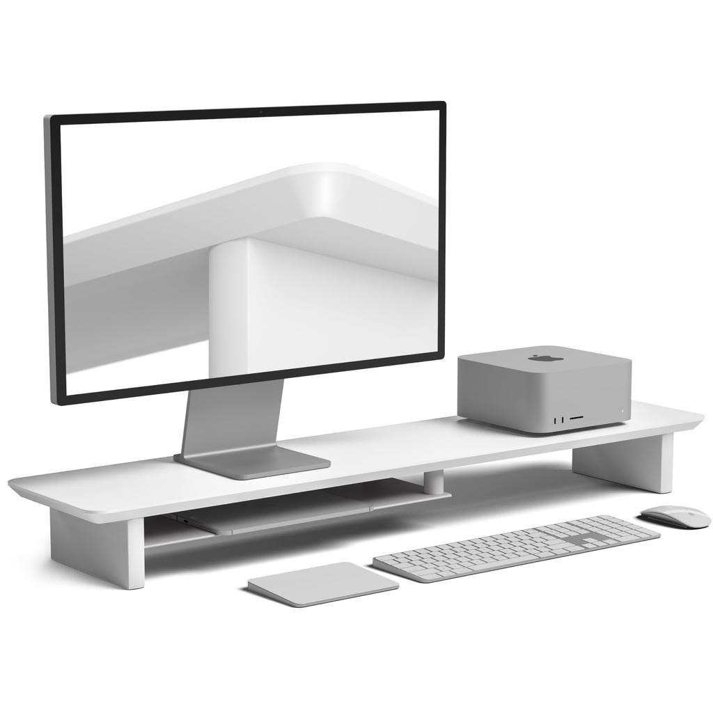 Amesoba Wooden Monitor Desktop Desk MARRIRO Stand, Shelf, (All White)