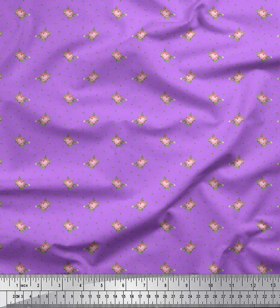 Soimoi Japan Crepe Satin Fabric Leaves & Rose Floral Printed Craft Fabric by the Metre 42 Inch