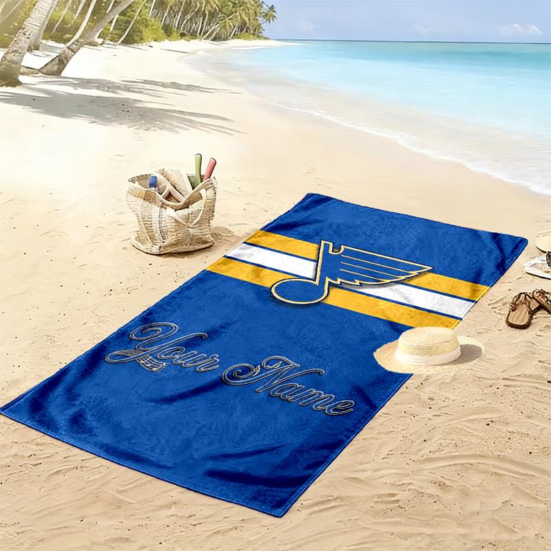 Name Custom St. Louis Blues Logo Print Beach Towel, Large Soft Quick Dry Towel for Beach Camping Swimming