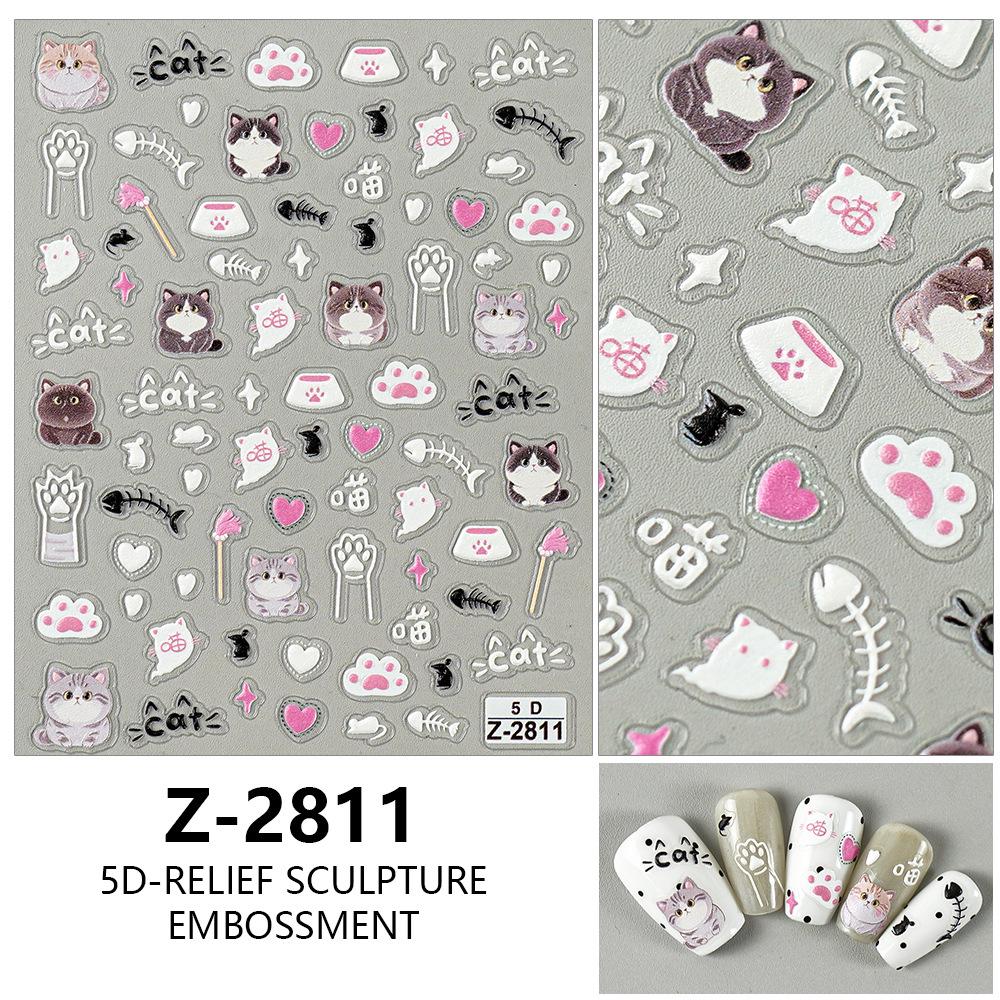 Redanco 5D Embossed Cartoon Kitty Nail Art Stickers, 3D Adhesive Design, Z-2811
