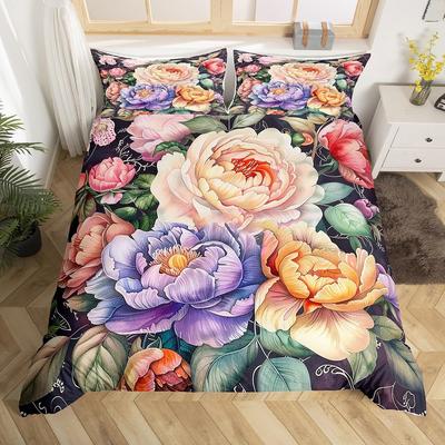 Luxury Vintage Floral Duvet Cover Queen King Size 3D Printed Colorful Flowers Bedding 3 Piece Set With 2 Pillowcases No Quilt