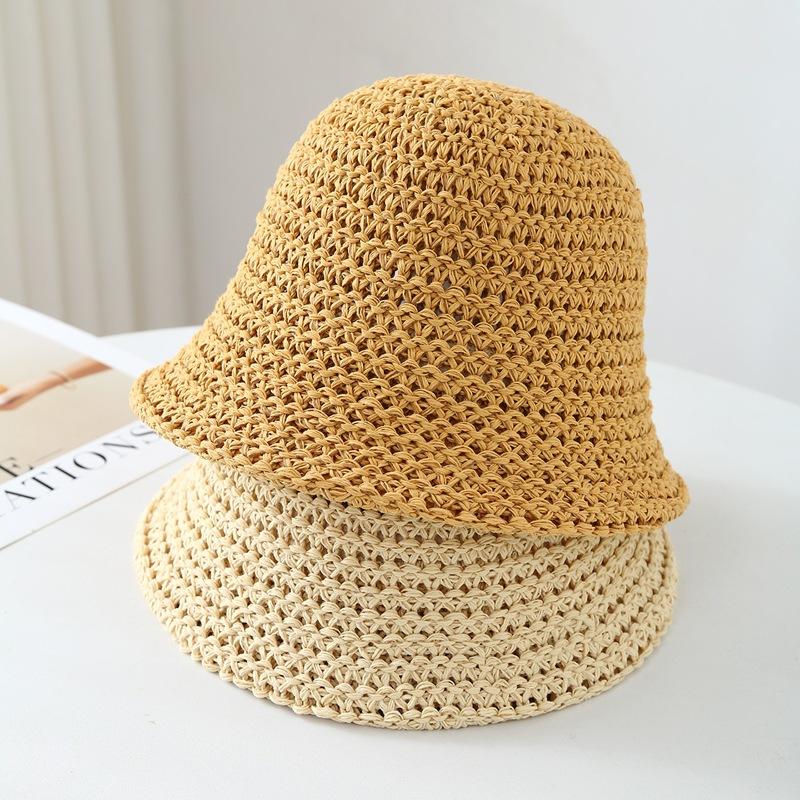 Cappello da Pescatore a Secchiello in Paglia Monocolore da Donna con Protezione per il Viso, Estivo da Spiaggia per Uscite