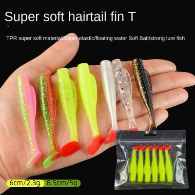 1 paquet Set d'appâts artificiels en silicone 6/8,5 cm Leurre souple Appât en silicone Queue en T Leurres nageurs Eau douce