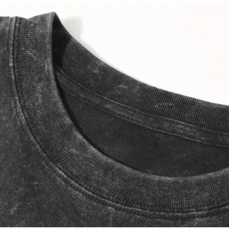 European sizes Front And Back Pattern Printed Men'S Fashion T-Shirt Washed Men'S T-Shirt Round Neck Loose Men'S Short Sleeve Vintage Men'S Wear