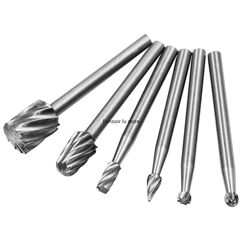 6pcs Rough Tooth Carbide Rotary File Set - High-Speed Steel Carving Milling Cutter for Woodworking DIY