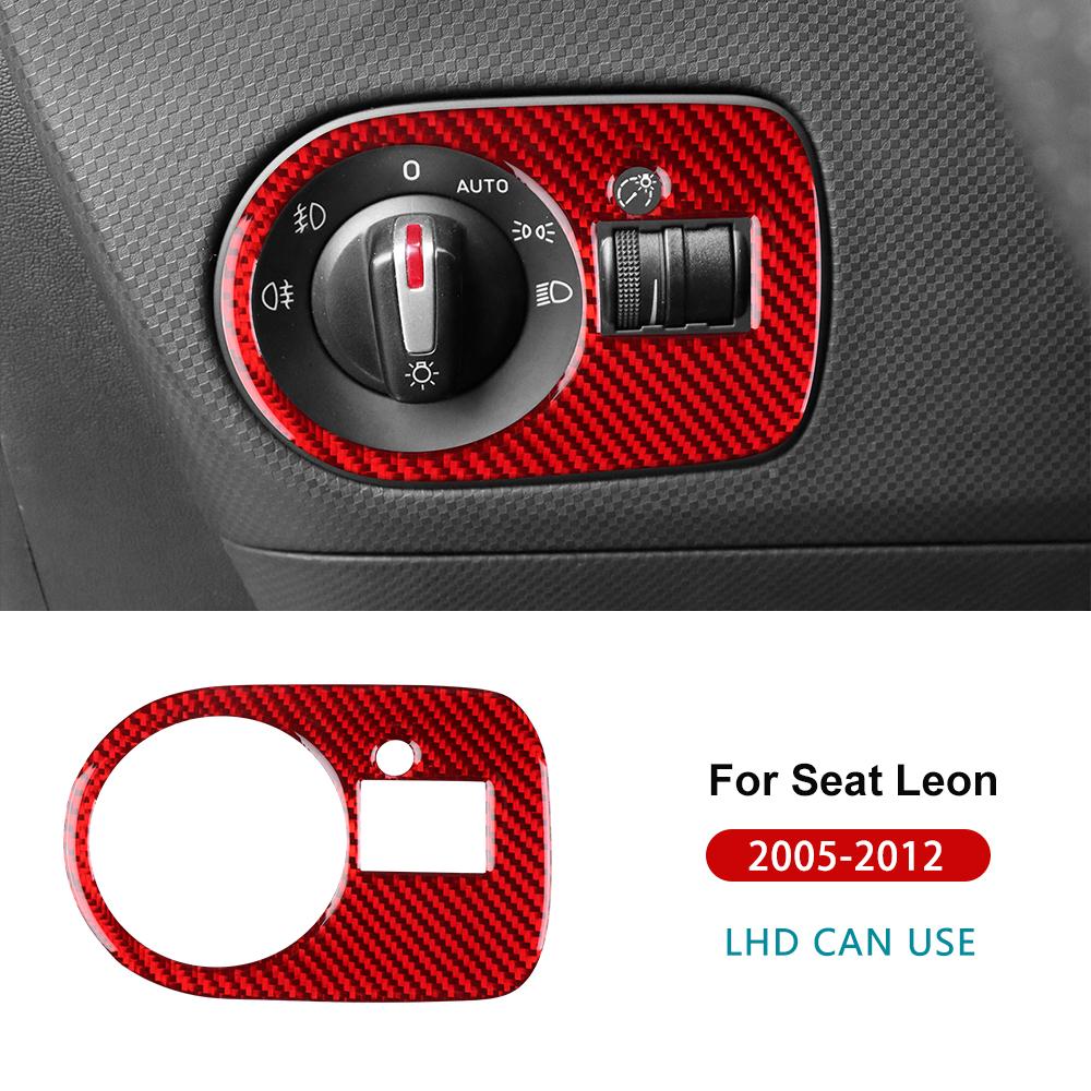 Echter Weicher Karbonfaser-Aufkleber für Seat Leon 2005 2006 2007 2008 2009 2010 2011 2012 LHD RHD Auto Scheinwerferschalter Rahmenverkleidung