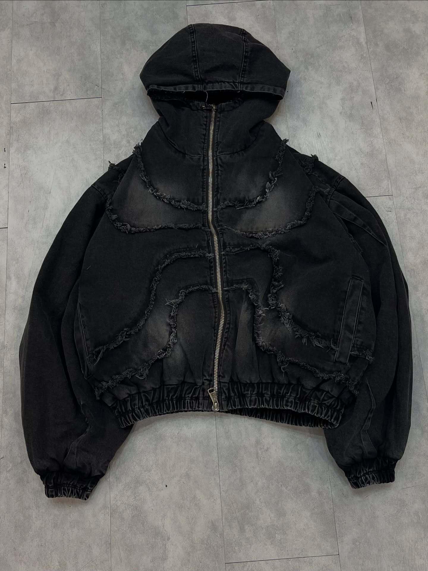 

Унисекс Темный Streetwear Свободный Джинсовый Худи с Подкладкой из Натуральной Шерсти для Осени/Зимы Small чёрный