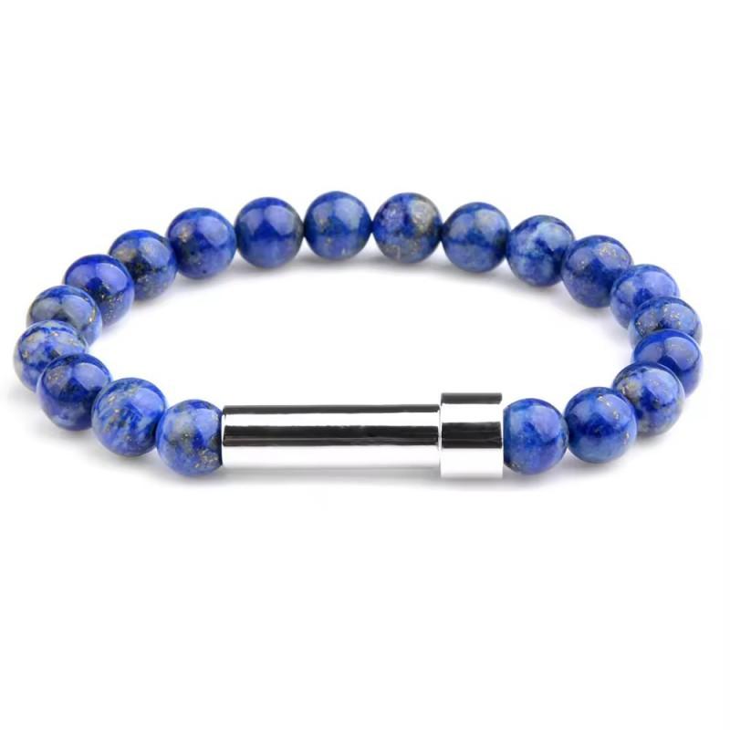 Stainless Steel Beaded Stretch Bracelet With Natural Stone Charms DIY Engraving Paper Insert Fashion Geometric Jewelry