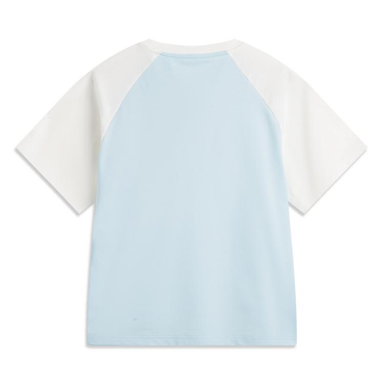 Li Ning Sports Trend Series Moisture Wicking Loose Short Sleeve T-Shirt Women Tops Light-Sky-Blue Cream AHSV194-3