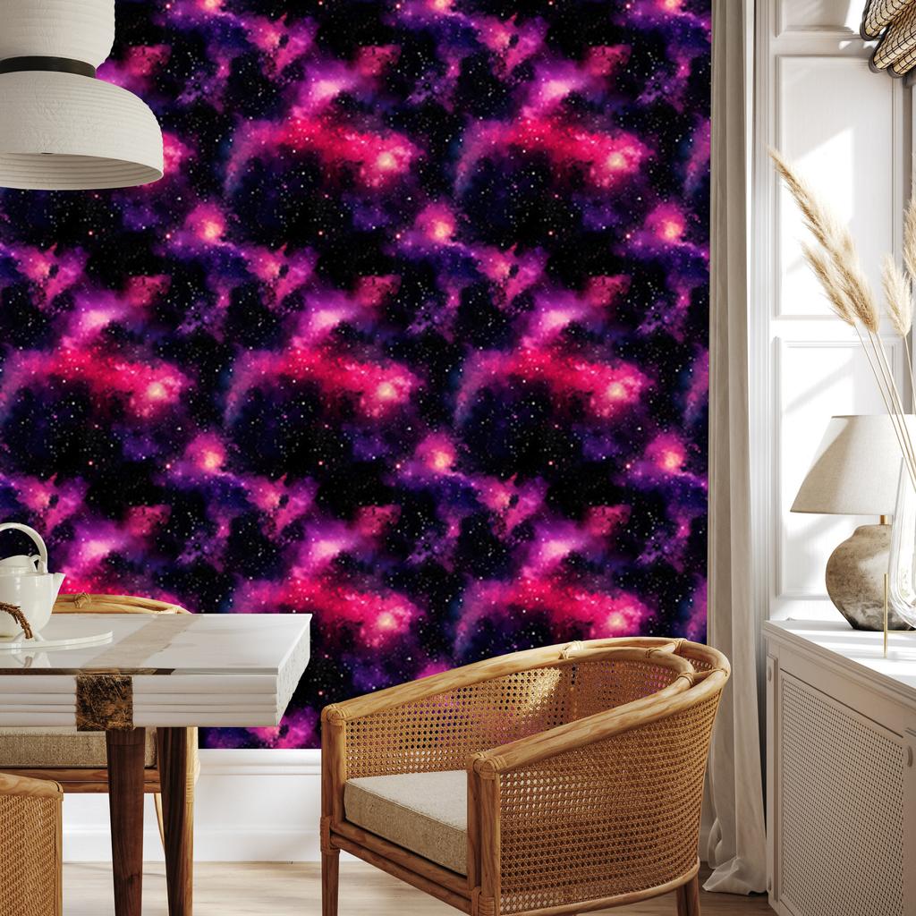 Watercolor Galaxy Wallpaper Black, Plum and Purple 50x1000