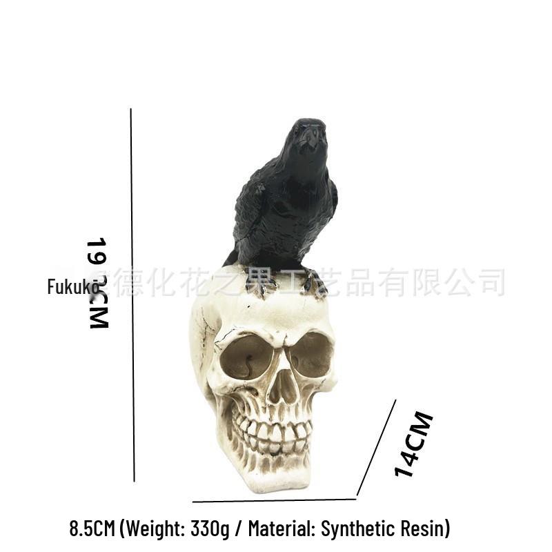 Resin Halloween Crow Skull Ornament for Yard Decorations
