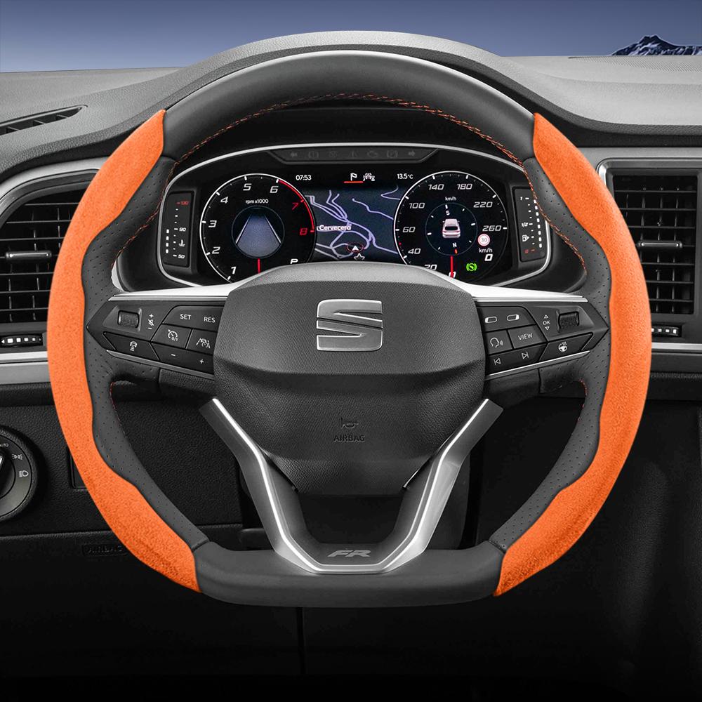 Suitable for Seat Sports Suede Steering Wheel Cover, Split Snap-On Type, Non-Slip and Durable, for Ibiza, Arona, Leon Sportstourer, Ateca and  ujm690