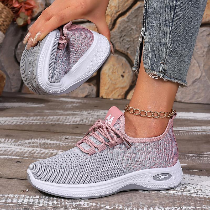Atmungsaktive Leichte Mesh-Sneaker für Damen Weiche Sohle Strick Laufschuhe Frau Rutschfest Lässig Slip-On Walking-Schuhwerk