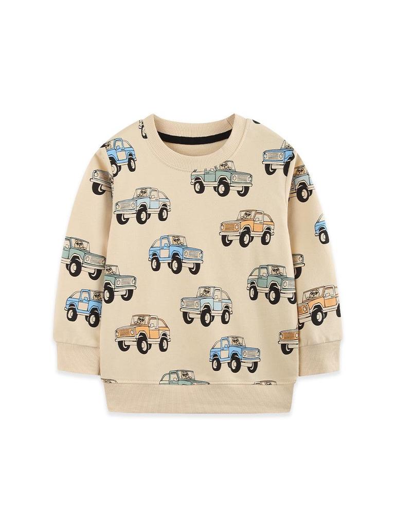 European & American Style Boys' Cartoon Car Print Hoodies - New Autumn Fashion for Children