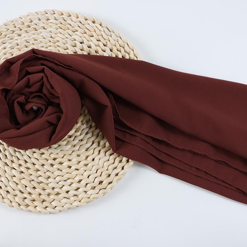 Damen einfarbiger Perlen-Chiffon-Bubbleschal, langer Seiden-Kopfschal, 70x180cm, nahöstlicher Stil