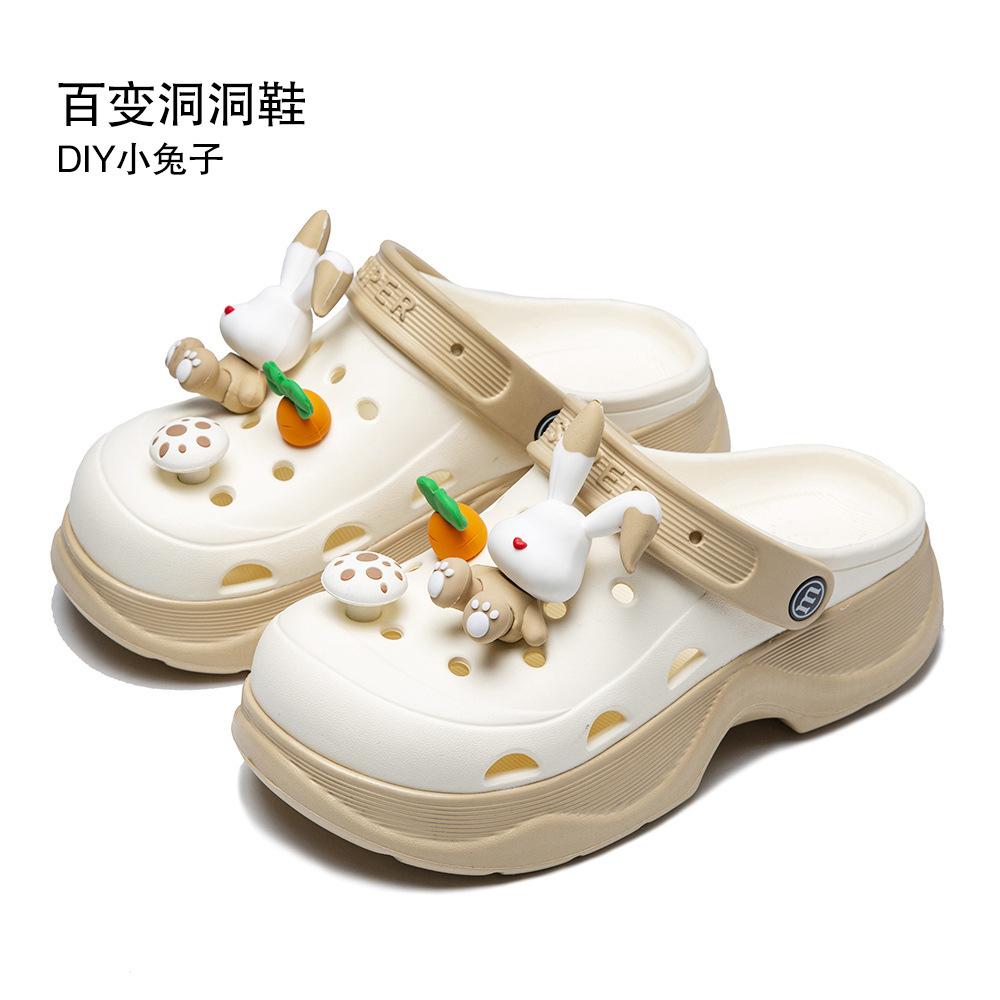 Hole shoes summer wear cartoon cute bear bag head heightened thick sole non-slip beach cool slippers