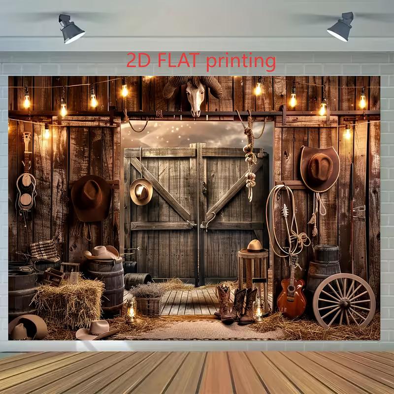 Rustieke Cowboy Stal Foto Booth Achtergrond, Westerse Boerderij Schuur Achtergrond voor Verjaardag & Wild West Themafeesten