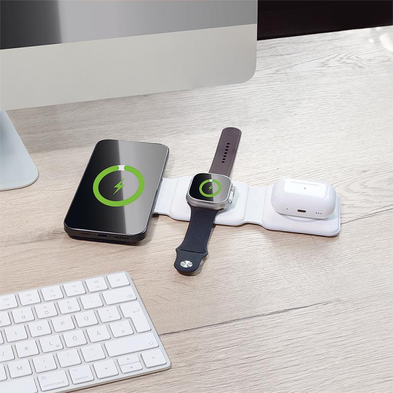 LogiLink 15W Foldable Qi 3-in-1 Wireless Charger for iPhone Apple Watch AirPods White
