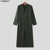 INCERUN Autumn Men V Neck Long Sleeve High Splits Casual Long T-shirts Tops