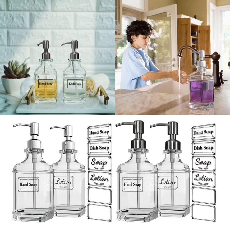 2 Piezas Dispensadores de Gel de Ducha de Vidrio Capacidad 550ml Botella Dispensadora de Líquido Recargable Dispensadores de Jabón