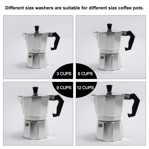 Uxcell אטם סיליקון לסיר קפה מוקה 3 כוסות, 50x64 מ"מ (1 חתיכה) ומסנני נירוסטה, 59x60 מ"מ (3 חתיכות)