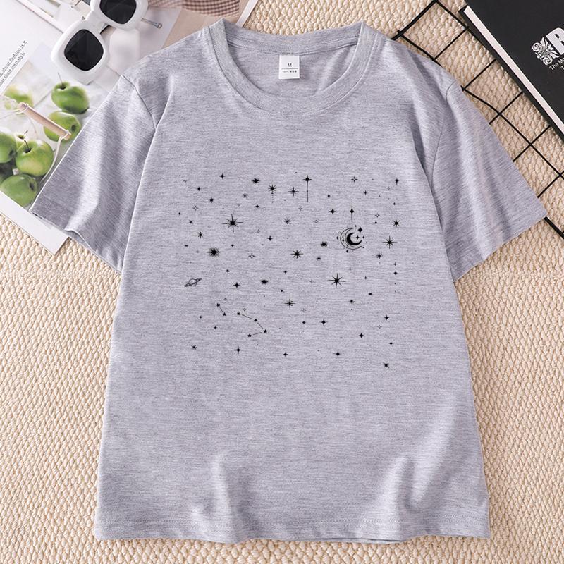 Celestial Stars TShirt fo Unisex Graphic Tee Casual Round Neck Printed Short Sleeve Tshirts Streetwear Clothing