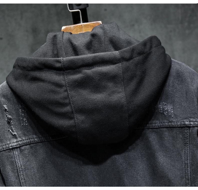Men's Korean Style Hooded Denim Jacket - Autumn/Winter, Plus Velvet, Thickened, Casual Versatile Workwear