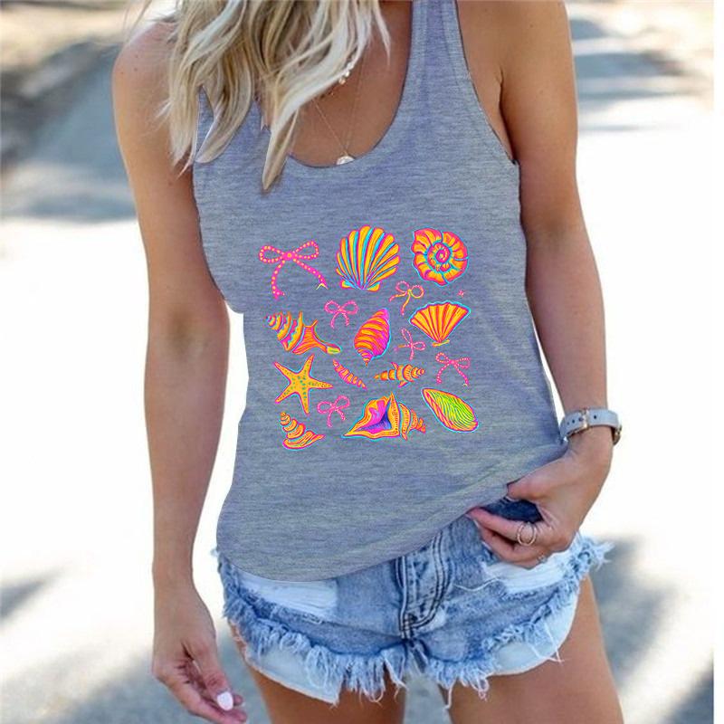 Sommer-Vibes Damen Top Racerback Tanktops Coquette Muschel Grafik Tanktop Damen Küstenreise Sommer-Outfit Tanktops & Camis