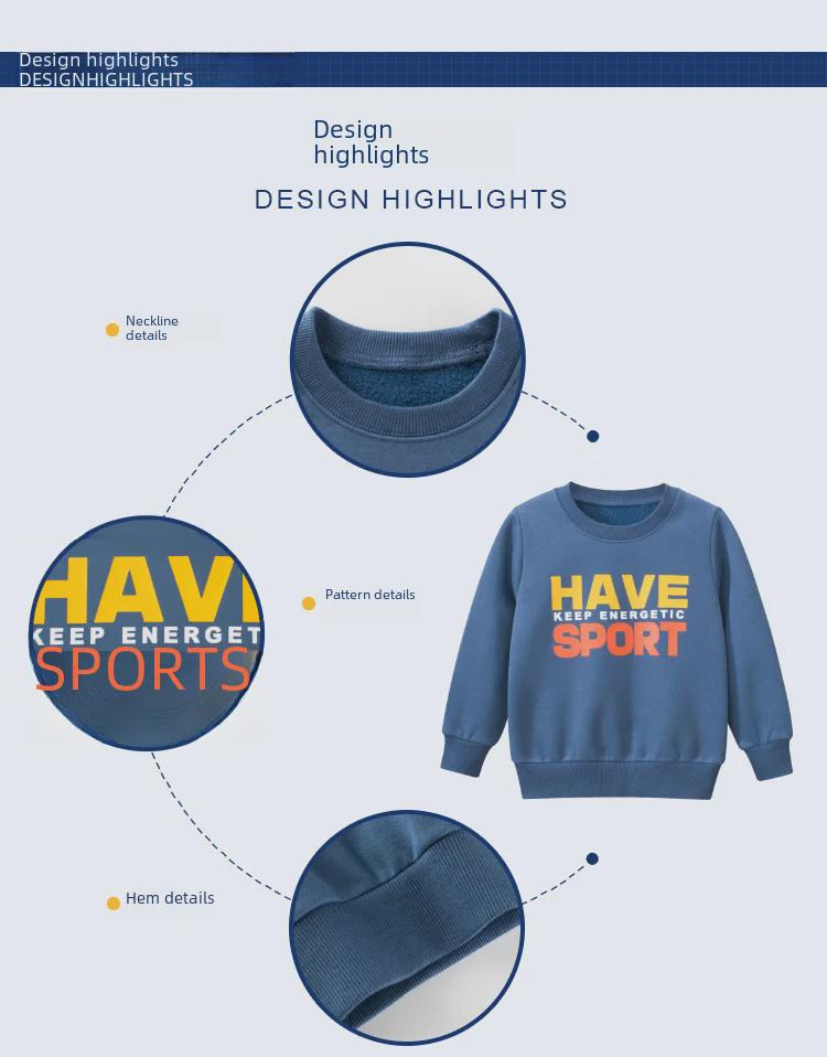 Sweat-shirt pour garçon 27kids - Printemps 2024, Doublure en velours, Vêtement une pièce pour bébé.