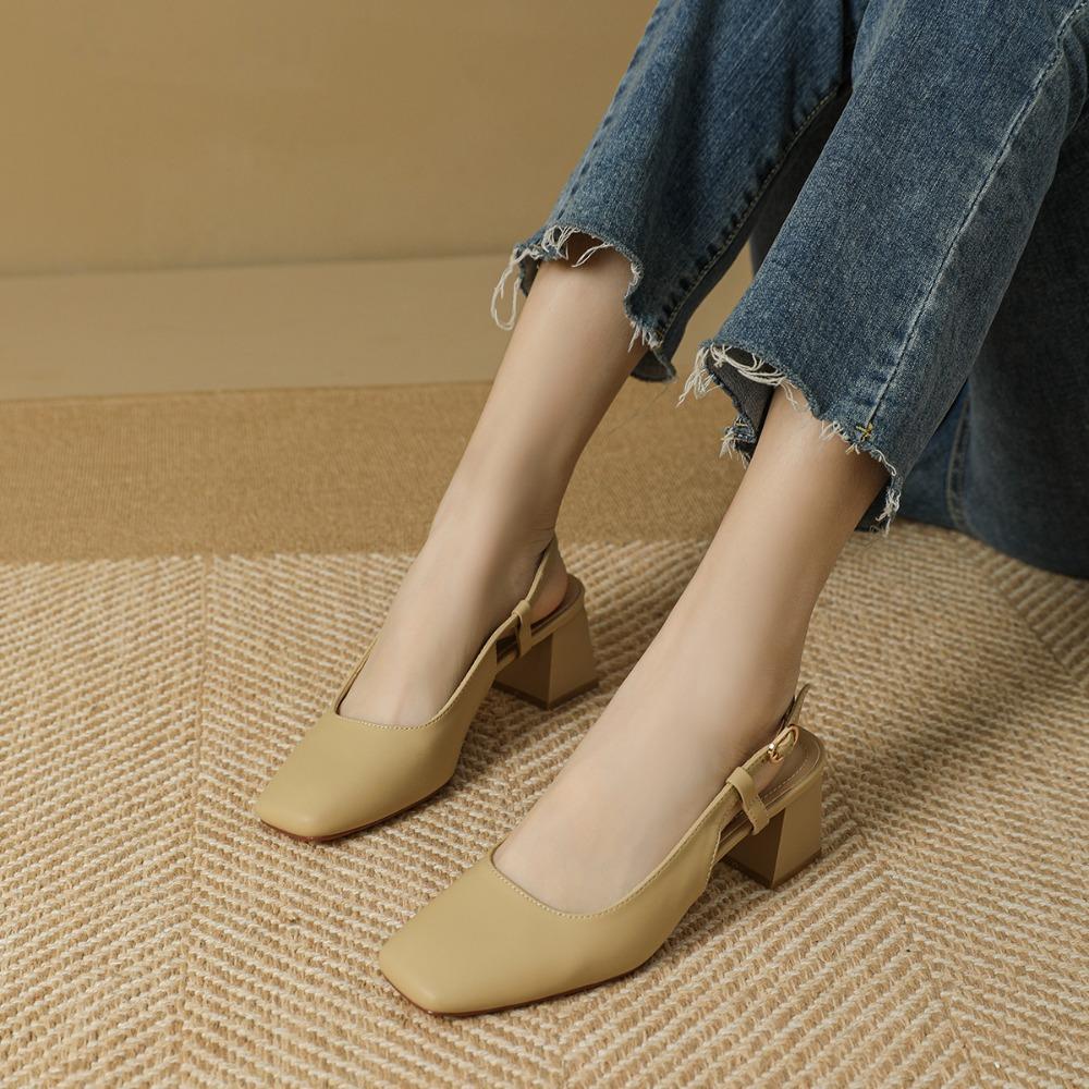 High Heeled Sandals Square Head Bag Head Half Slippers Women Wear New Mary Jane Shoes Rear Empty Sandals Women's Summer