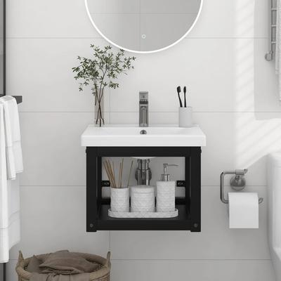 vidaXL Badezimmer Wand-Waschtischgestell Schwarz 40x38x31 Cm Eisen