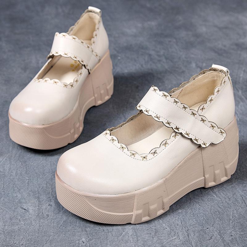 Fashion GKTINOO 2025 Autumn New Genuine Leather Comfortable Thick Soled Shoes Wedges Heel Pumps Soft Soled Women's Flat Platform Shoes