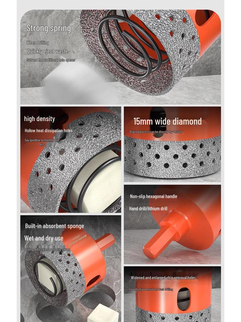 Baolian Dry Cut Hole Saw for Marble & Porcelain - Chip-Free Drilling Bit for Tile and Rock Slabs.