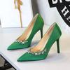 Elegant Party High Heels Pointed Toe Satin Rhinestone Stiletto Pumps Women Shoes